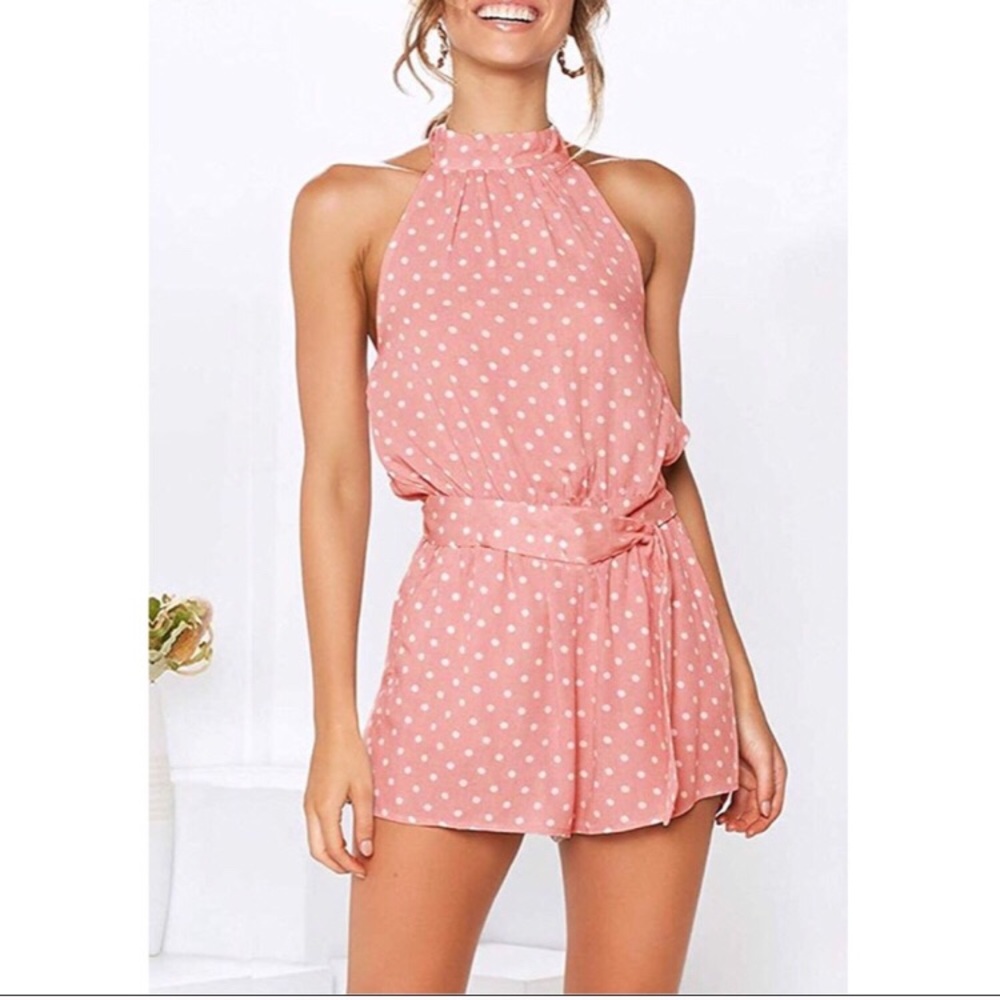 Pink Poka Dot halter Romper - Picture 1 of 2